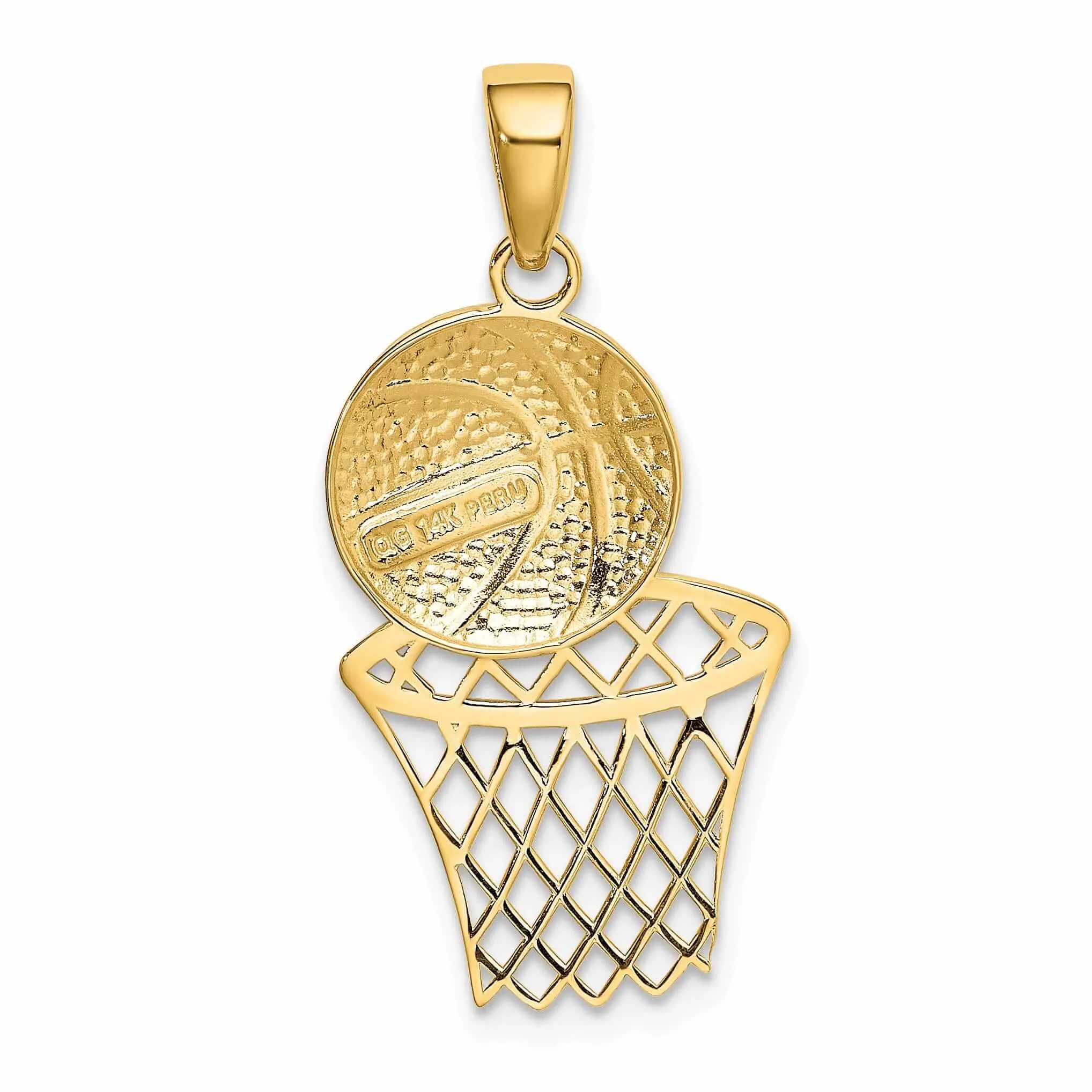14 Yellow Gold Basketball and Net Charm Pendant