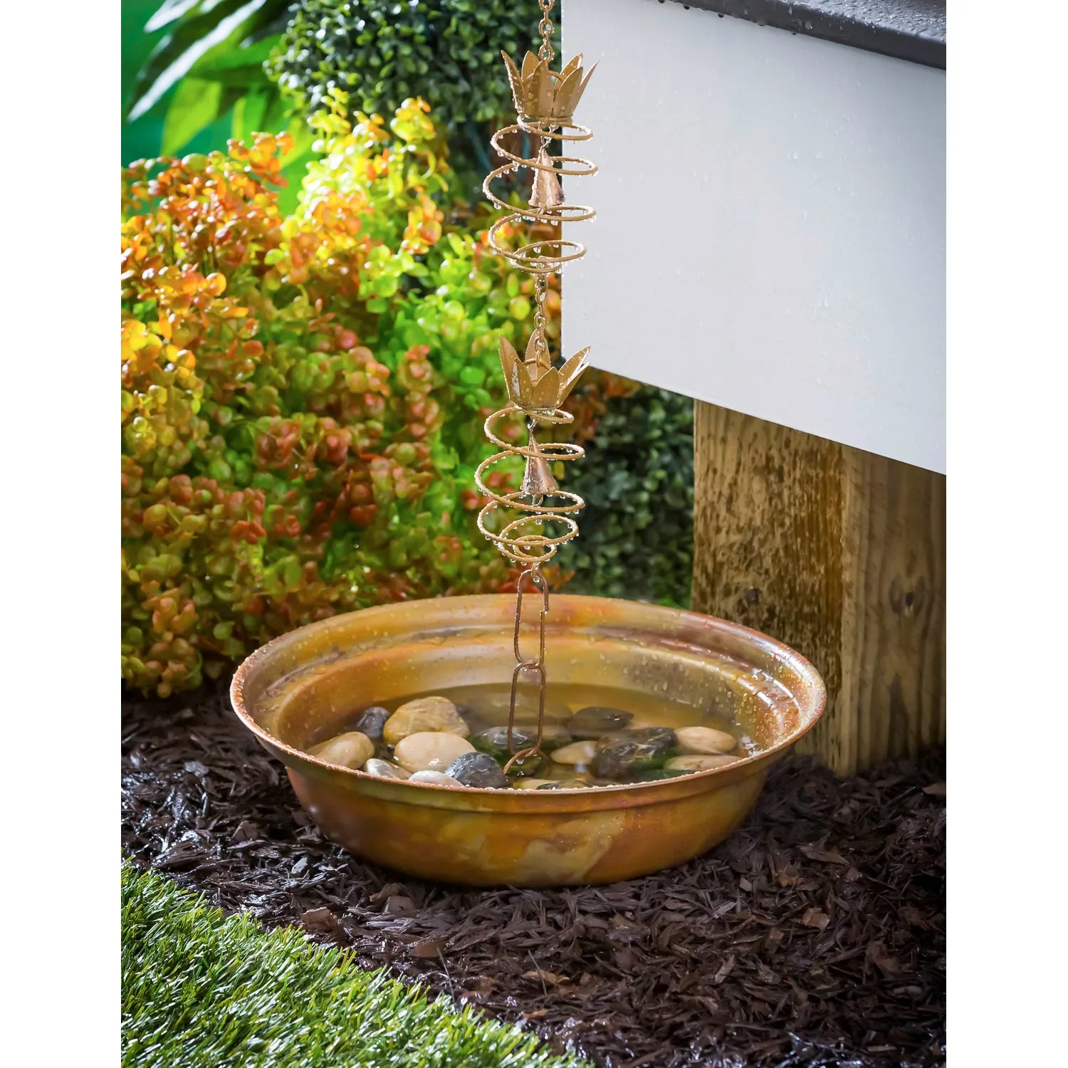 15"D Metal Rain Chain Basin, Copper Finish,47m2407