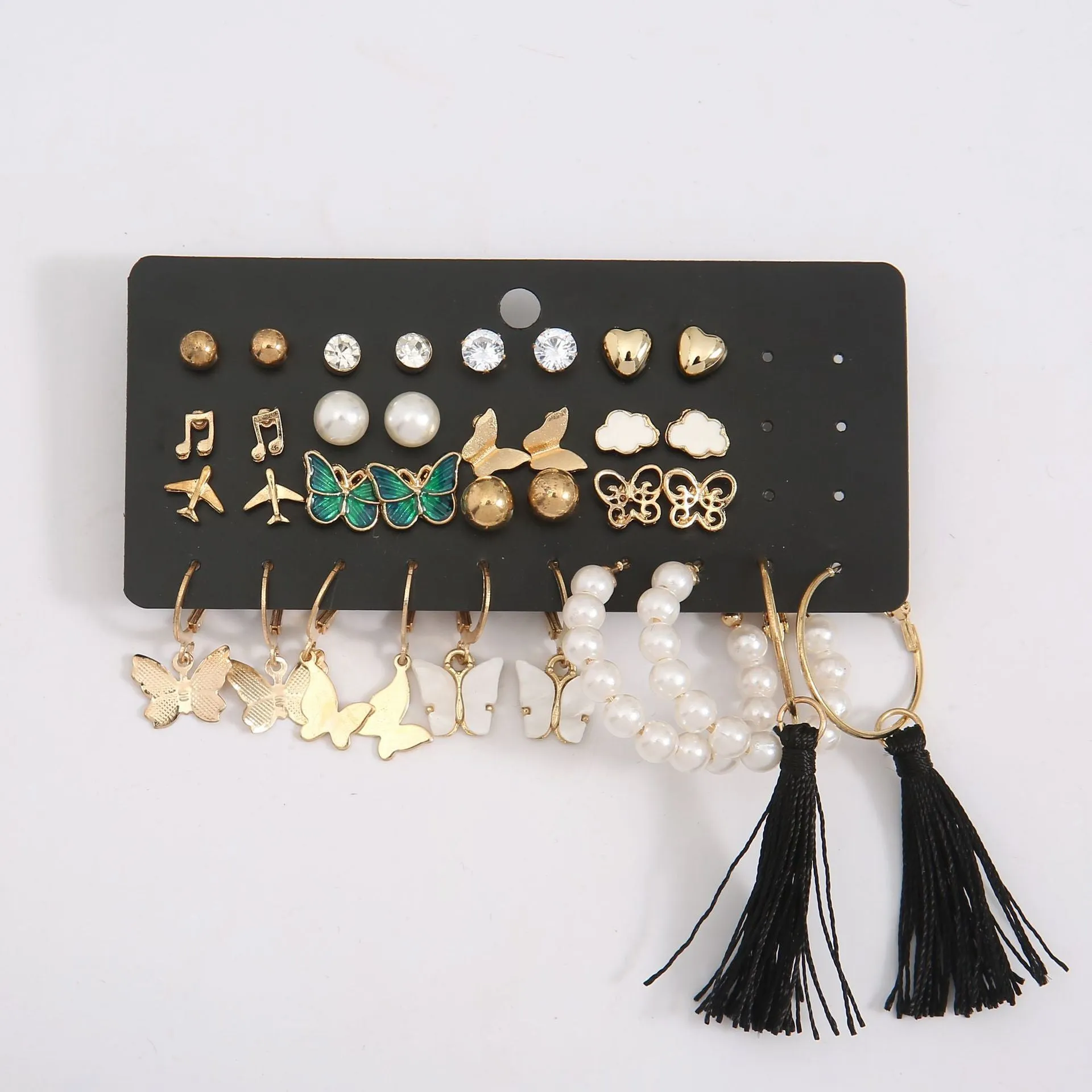 17 Pair Pearl Hoop and Butterfly Heart Stud Earrings