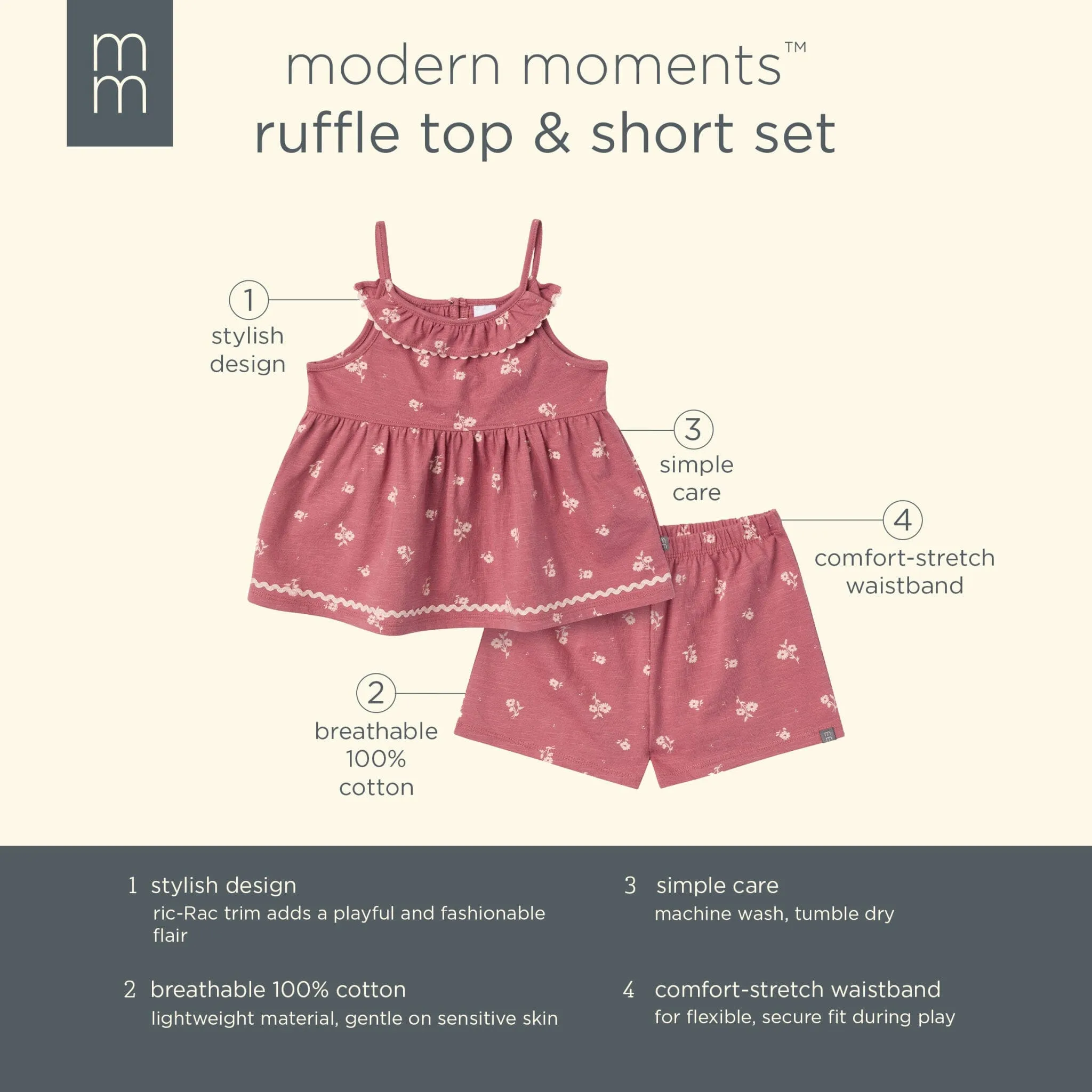 2-Piece Infant & Toddler Girls Rose Bouquet Ruffle Top and Shorts Set