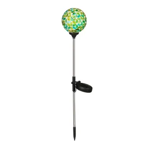22"H Mosaic Globes Solar Garden Stakes, Green & Blue,2sp6044c