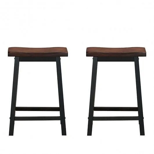 24 Inch Height Set of 2 Home Kitchen Dining Room Bar Stools-Coffee - Color: Brow