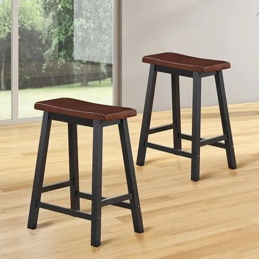 24 Inch Height Set of 2 Home Kitchen Dining Room Bar Stools-Coffee - Color: Brow