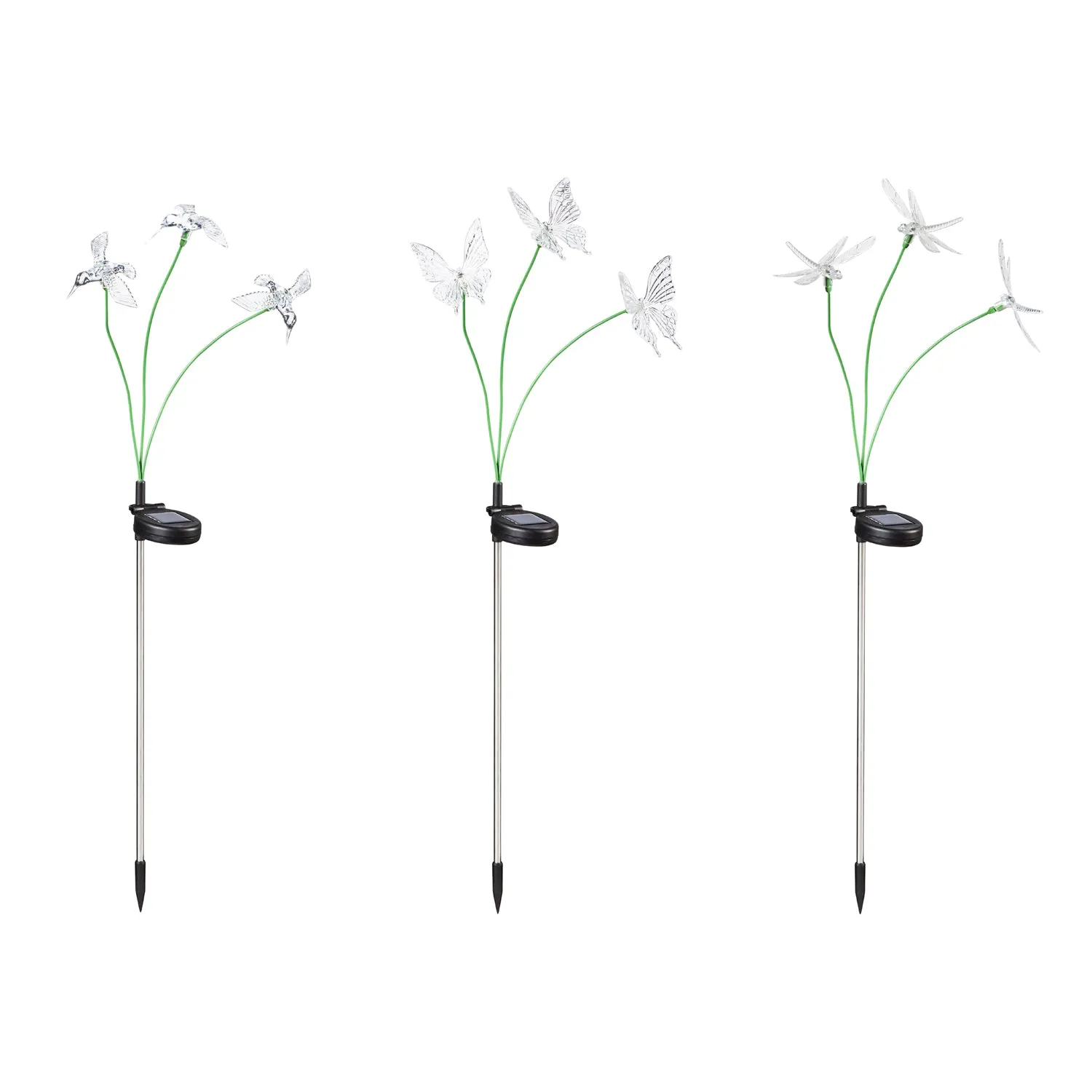 35" 3 Flex-Branch Solar Stake, Hummingbird, Butterfly, and Dragonfly, 3 ASST,2sp5314