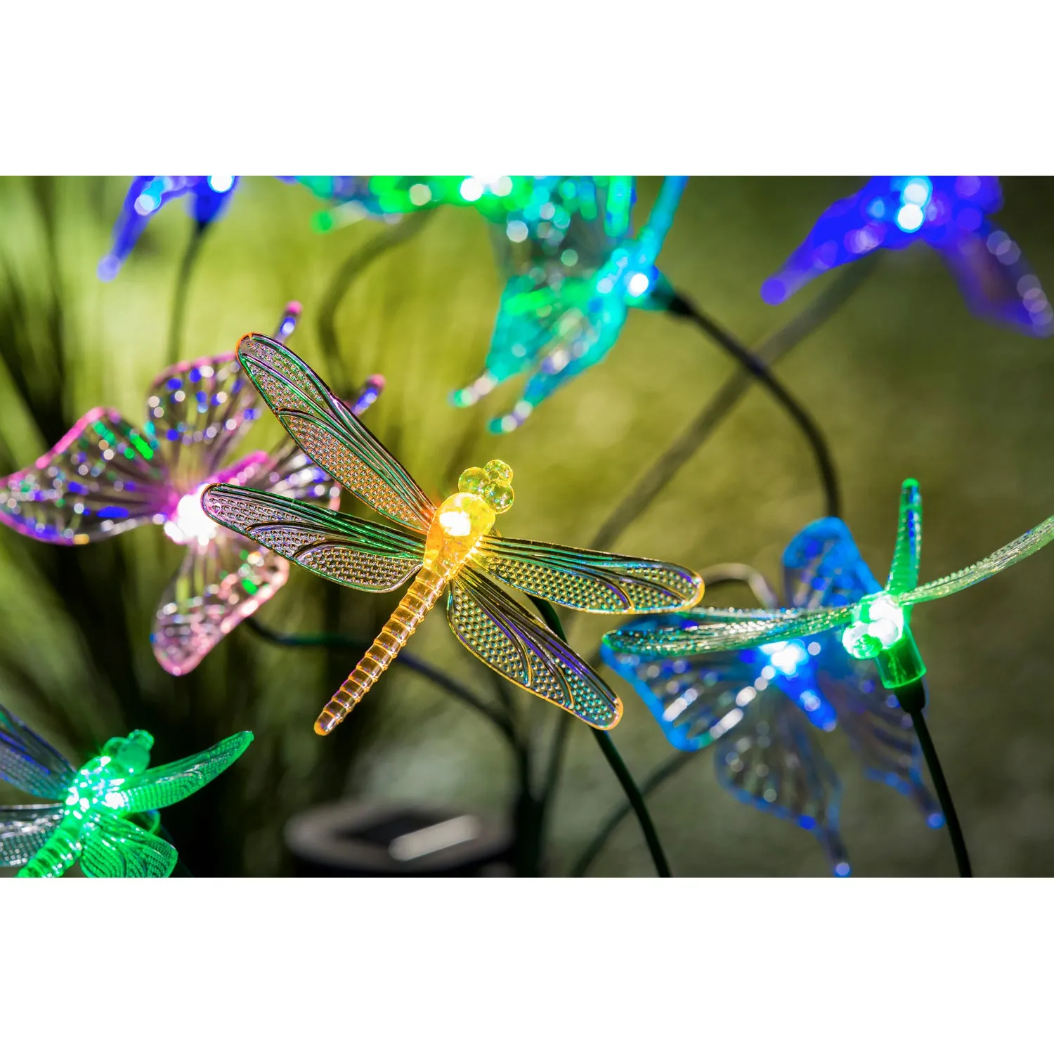 35" 3 Flex-Branch Solar Stake, Hummingbird, Butterfly, and Dragonfly, 3 ASST,2sp5314