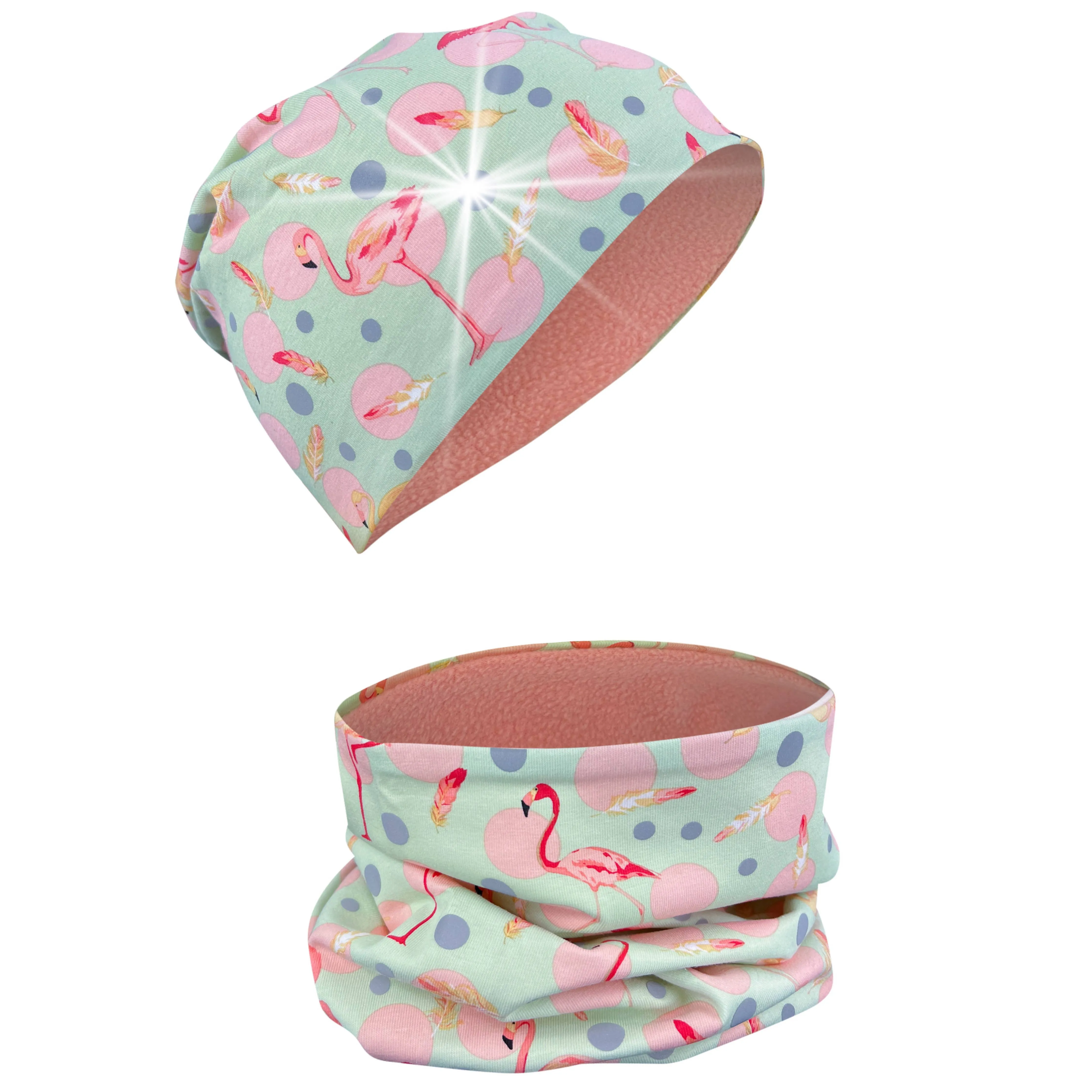 360° Reflector Hat & Loop Set - Flamingo Winter with Fleece