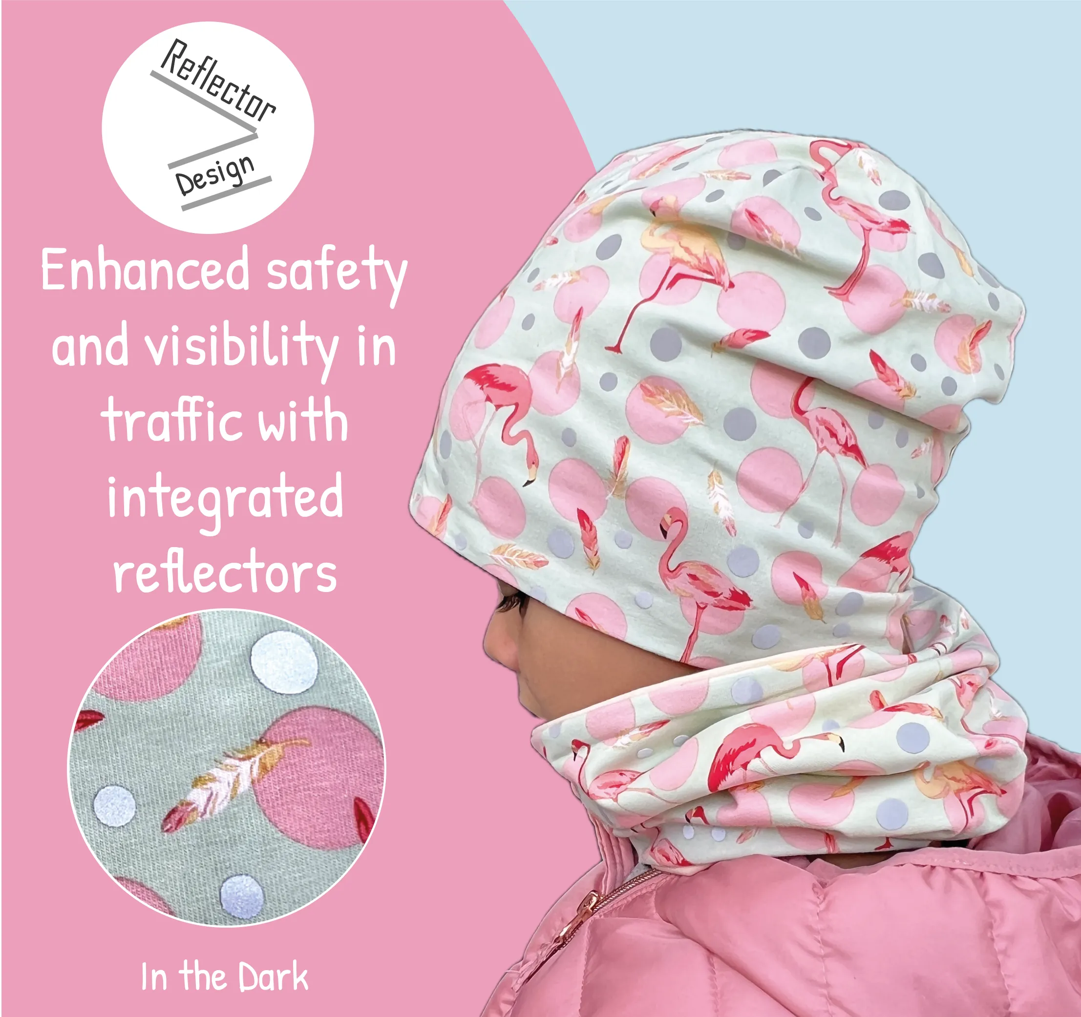 360° Reflector Hat & Loop Set - Flamingo Winter with Fleece