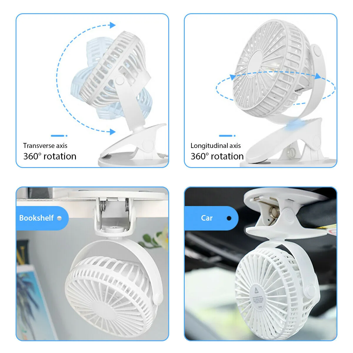 4 inch Electric USB Rechargeable Battery Clip On Desk Portable Mini Cooling Fan