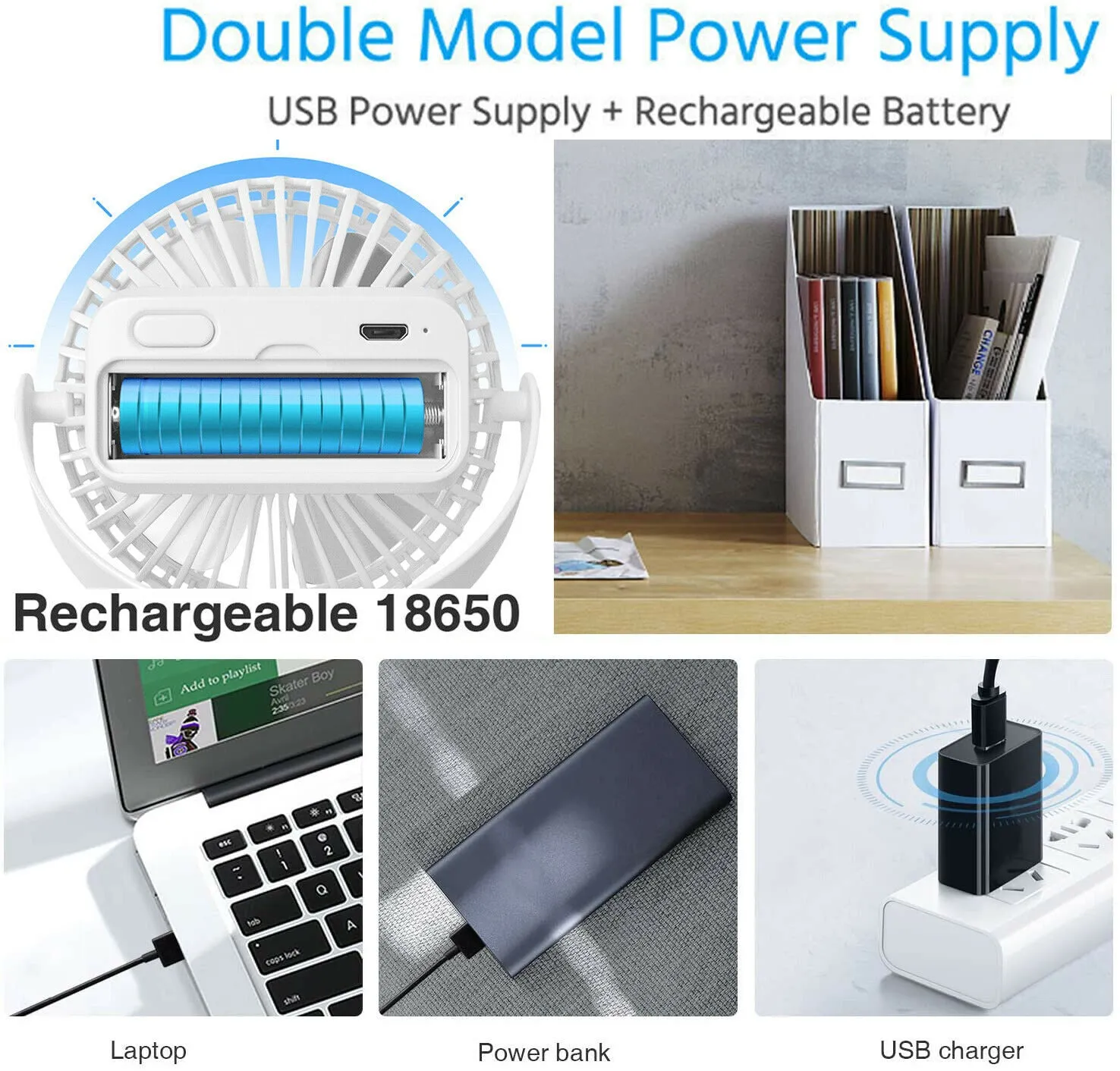 4 inch Electric USB Rechargeable Battery Clip On Desk Portable Mini Cooling Fan