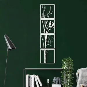 4 Panels Metal Tree and Birds Wall Art