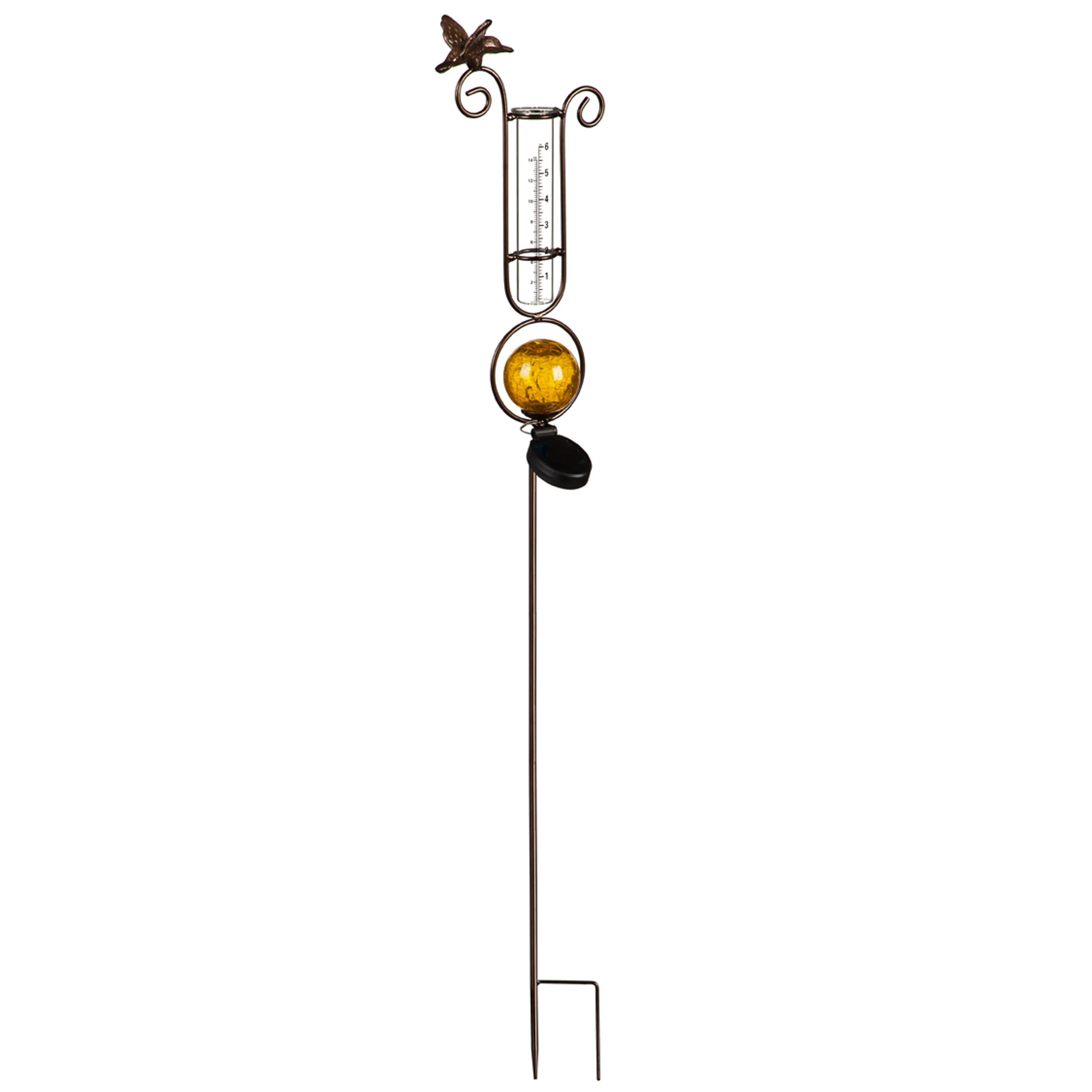 43.7"H Solar Rain Gauge Garden Stake, Orange,2sp6157bs