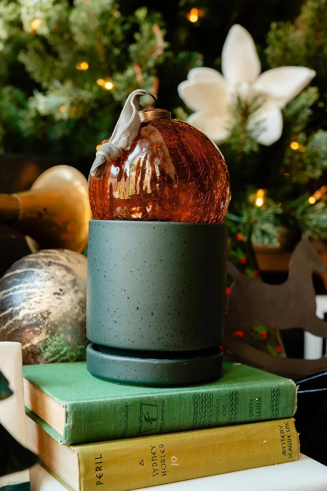 4.5" Cylinder Pot with Water Saucer | Textured Forest