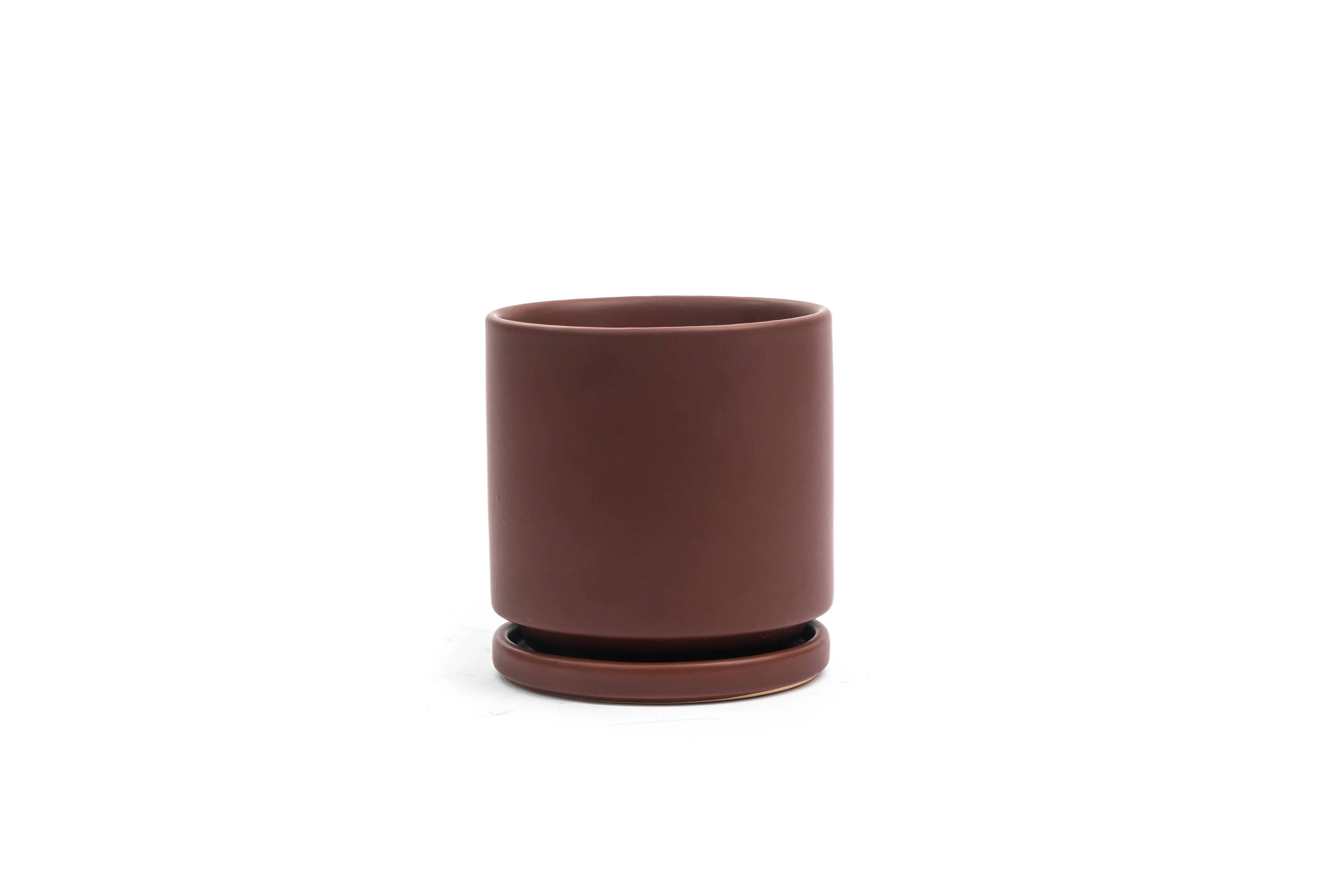 4.5" Cylinder Pot with Water Saucer | Textured Forest