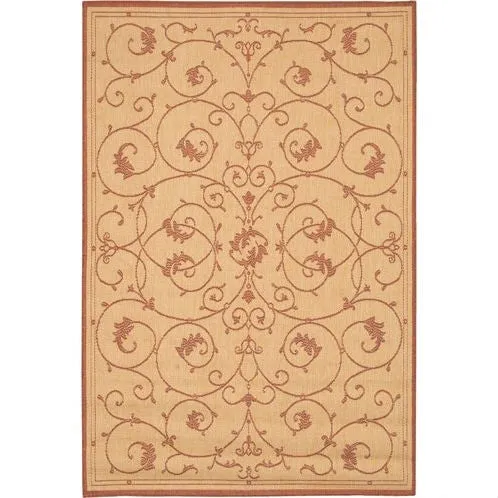 5'10 x 9'2 Indoor Outdoor Area Rug with Floret Floral Pattern Terracotta