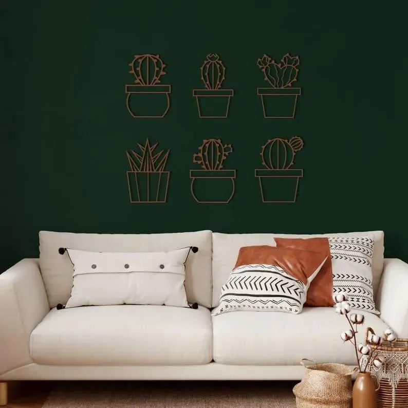 6 Pieces Metal Cactus Wall Decor