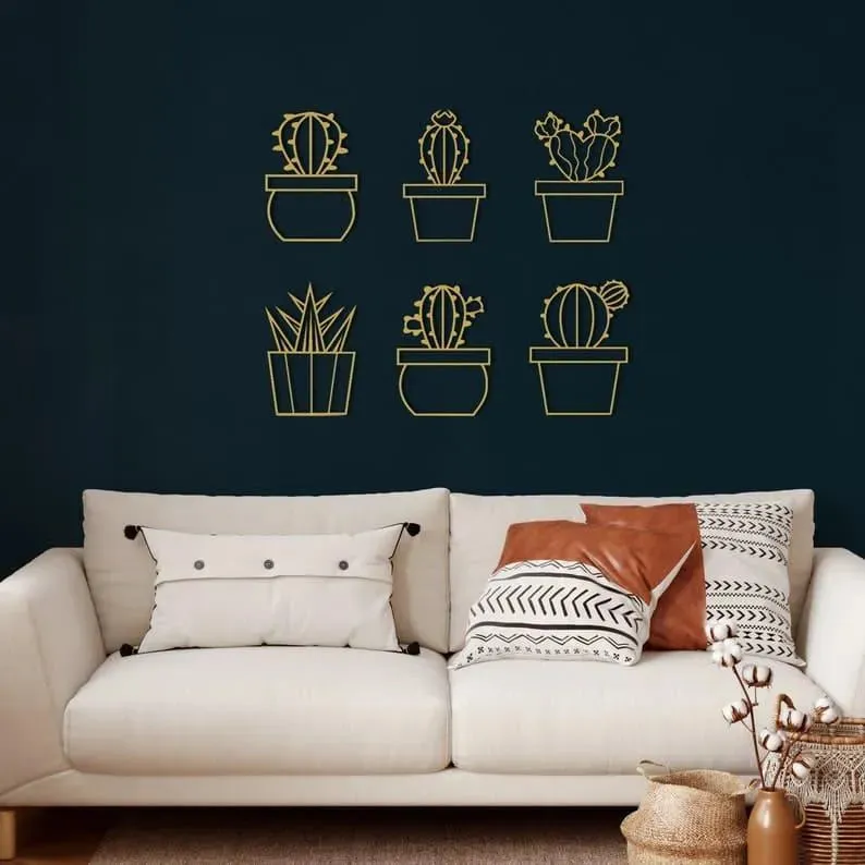 6 Pieces Metal Cactus Wall Decor