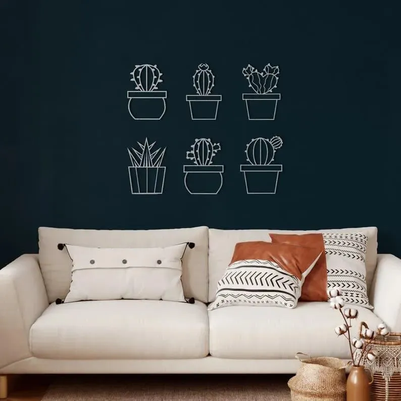 6 Pieces Metal Cactus Wall Decor