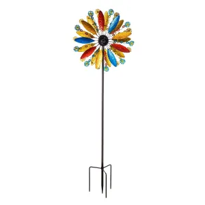 75"H Solar Wind Spinner, Sunflower Fields w/Running Lights,24"x10.25"x75"inches