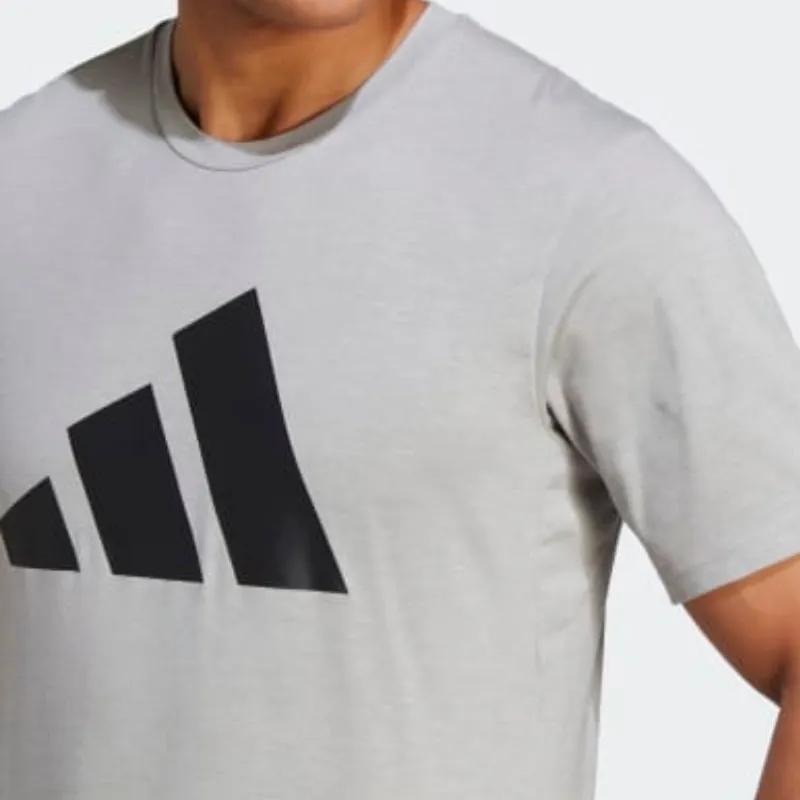 Adidas Medium Grey Heather / Black Train Essentials Feelready Logo Training Men Tennis Tee