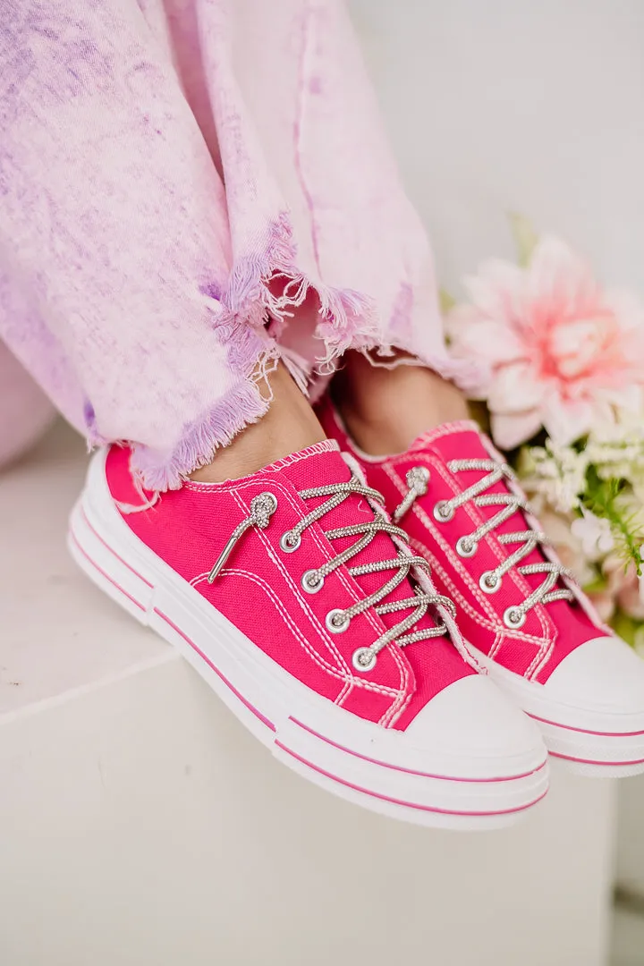 Aman Canvas Rhinestone Lace Sneakers | Hot Pink
