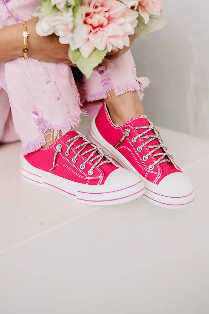 Aman Canvas Rhinestone Lace Sneakers | Hot Pink