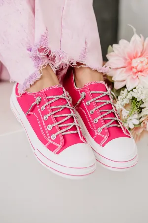 Aman Canvas Rhinestone Lace Sneakers | Hot Pink