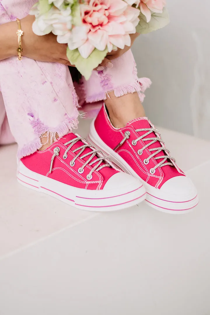 Aman Canvas Rhinestone Lace Sneakers | Hot Pink