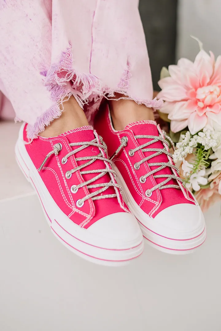 Aman Canvas Rhinestone Lace Sneakers | Hot Pink