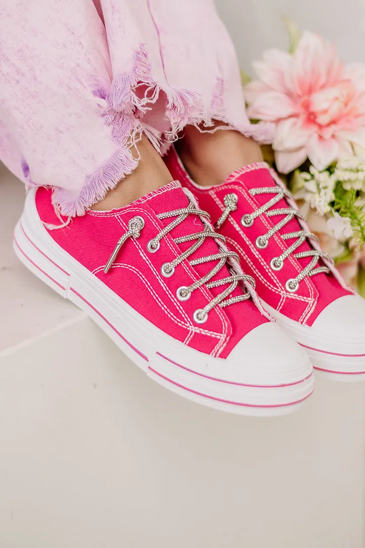 Aman Canvas Rhinestone Lace Sneakers | Hot Pink