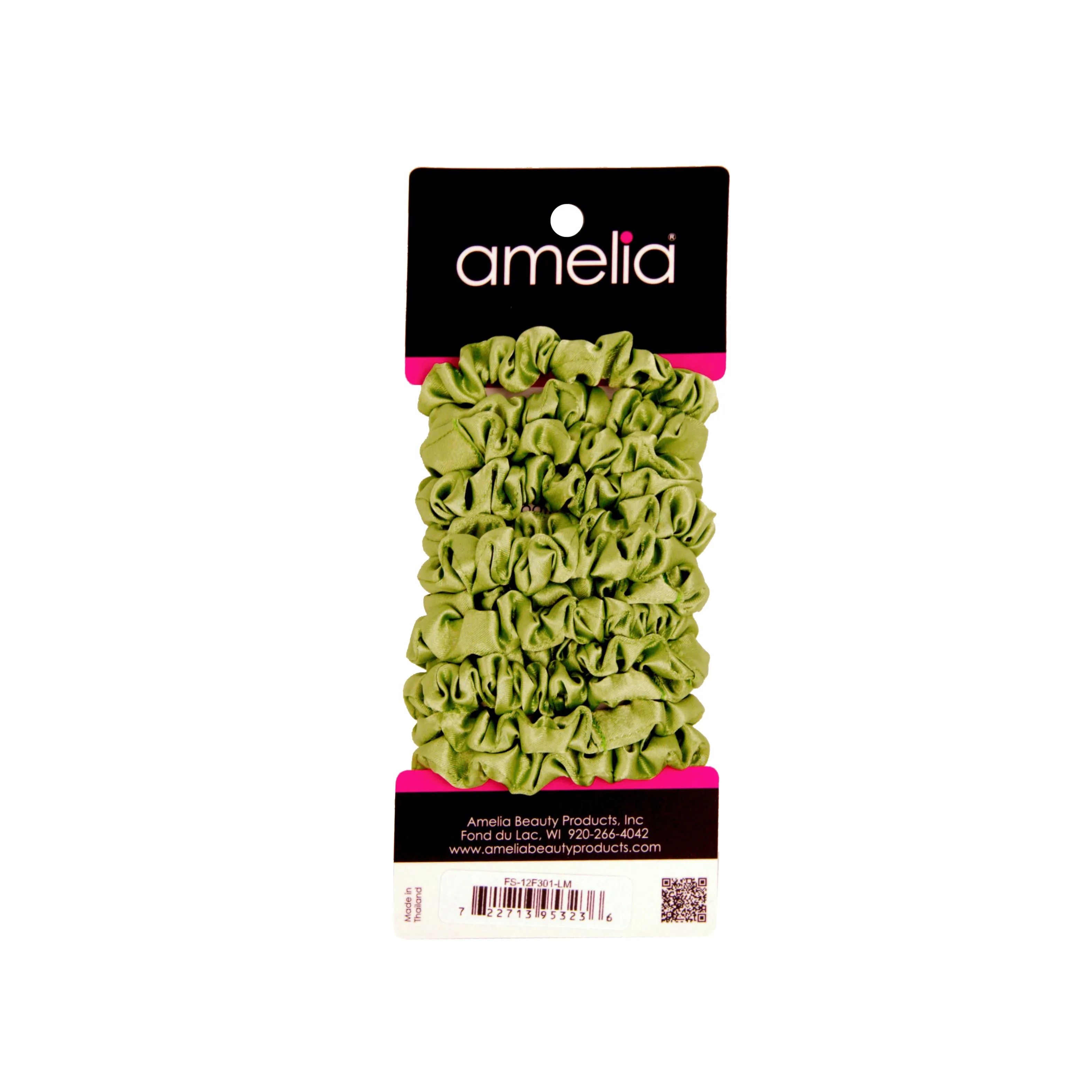 Amelia Beauty, Lime Satin Scrunchies, 2.25in Diameter, Gentle on Hair, Strong Hold, No Snag, No Dents or Creases. 12 Pack