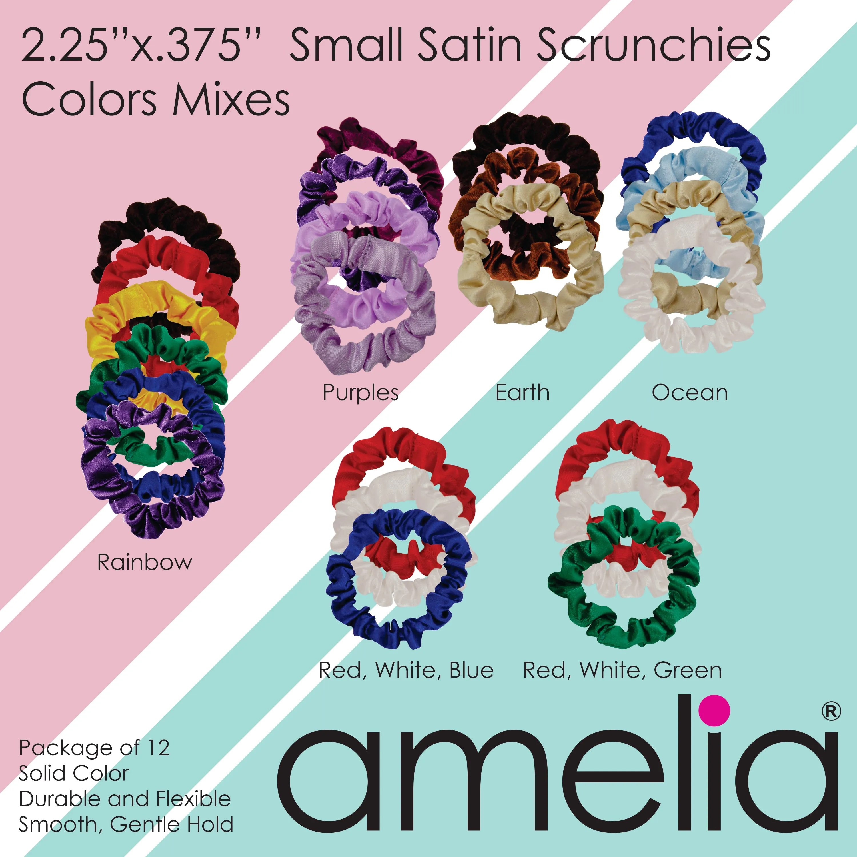 Amelia Beauty, Lime Satin Scrunchies, 2.25in Diameter, Gentle on Hair, Strong Hold, No Snag, No Dents or Creases. 12 Pack