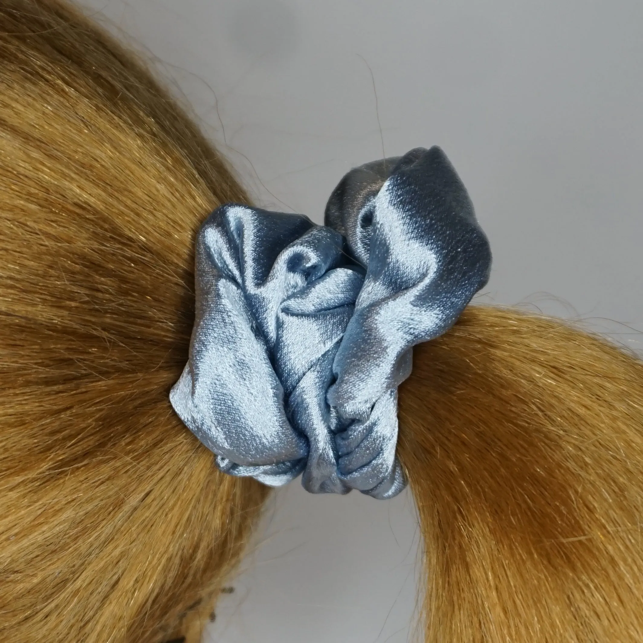 Amelia Beauty Pastel Blue Imitation Silk Scrunchies, 4.5in Diameter, Gentle on Hair, Strong Hold, No Snag, No Dents or Creases. 6 Pack