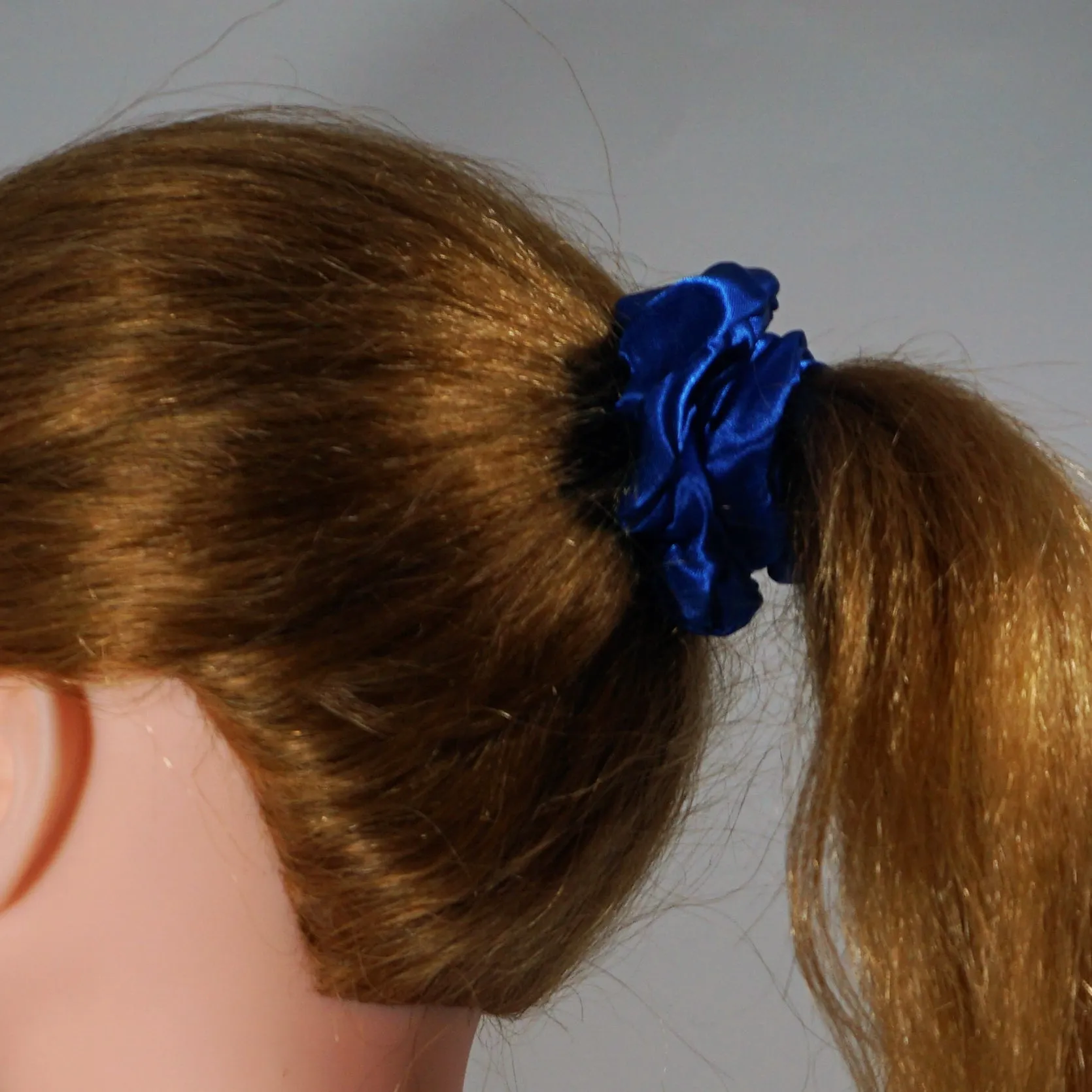 Amelia Beauty Products, Blue Satin Scrunchies, 3.5in Diameter, Gentle on Hair, Strong Hold, No Snag, No Dents or Creases. 8 Pack