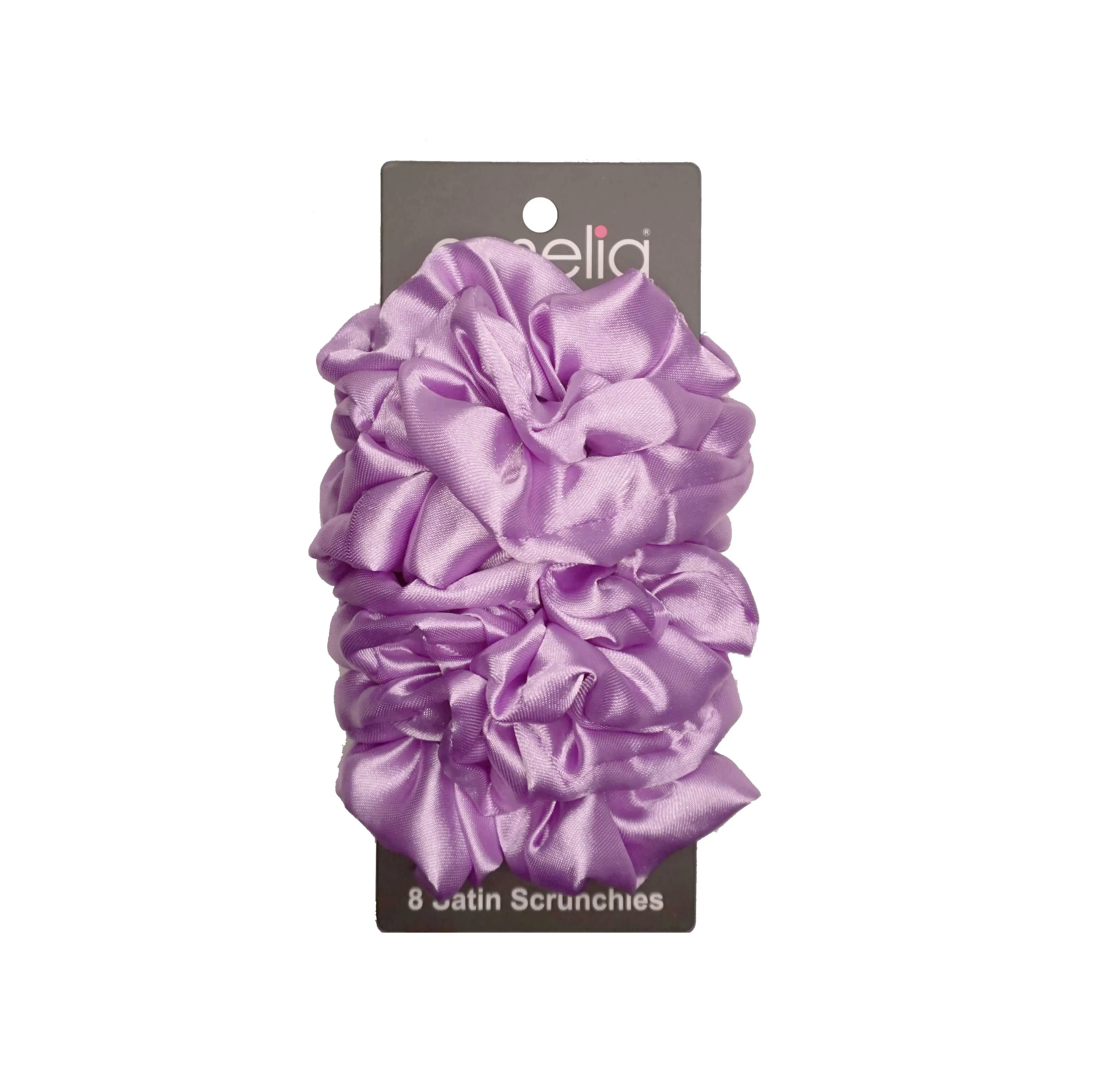 Amelia Beauty Products, Lavender Satin Scrunchies, 3.5in Diameter, Gentle on Hair, Strong Hold, No Snag, No Dents or Creases. 8 Pack