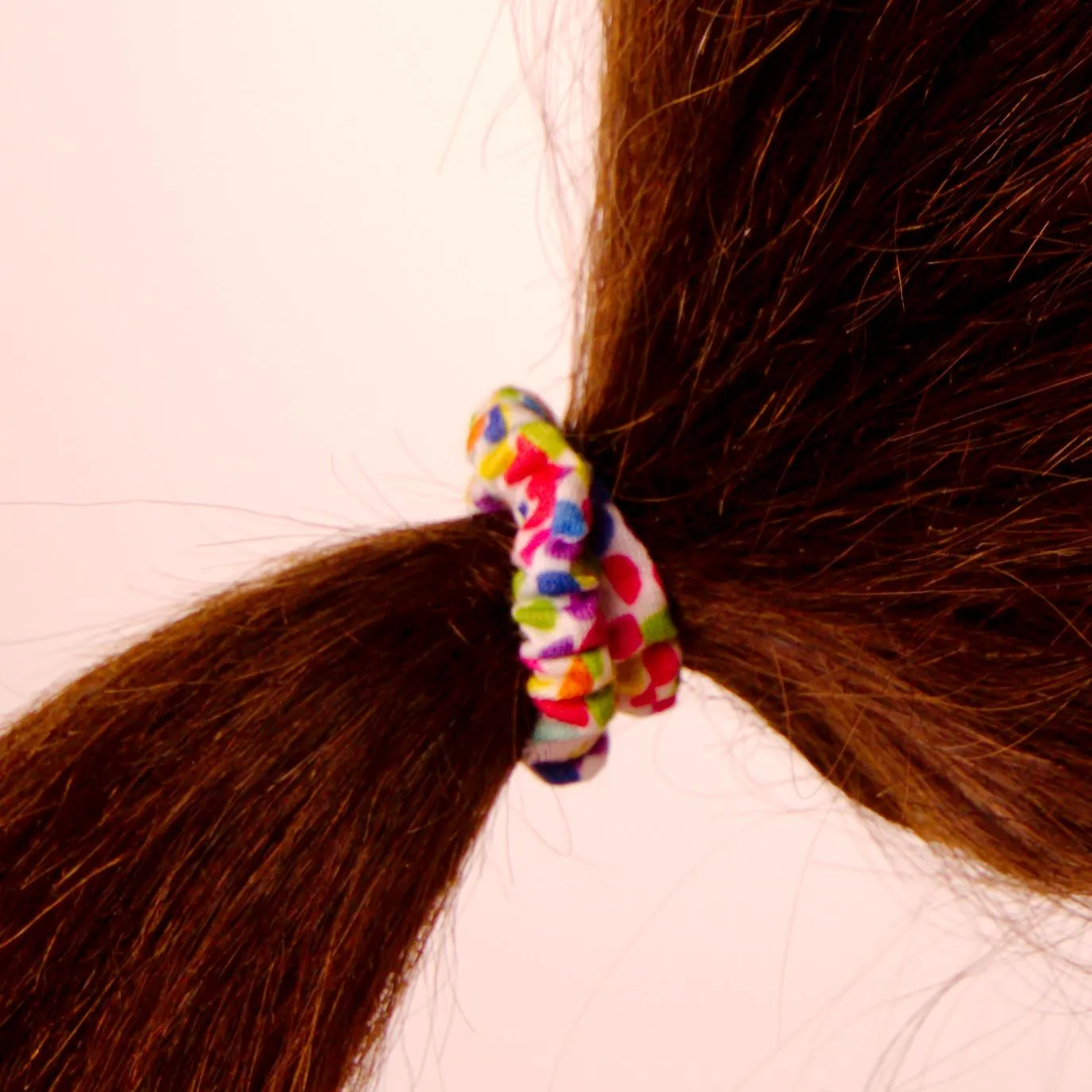 Amelia Beauty, Rainbow Dots Skinny Jersey Scrunchies, 2.125in Diameter, Gentle on Hair, Strong Hold, No Snag, No Dents or Creases. 12 Pack