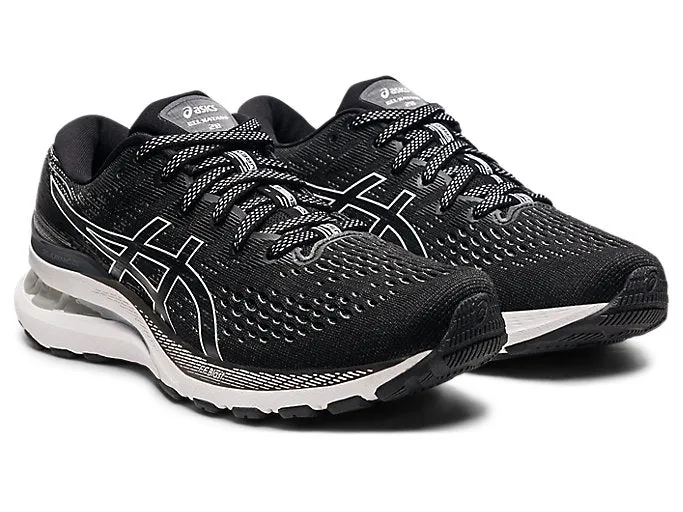 Asics Women's Gel-Kayano 28 Wide (D) Running Shoes in Black/White