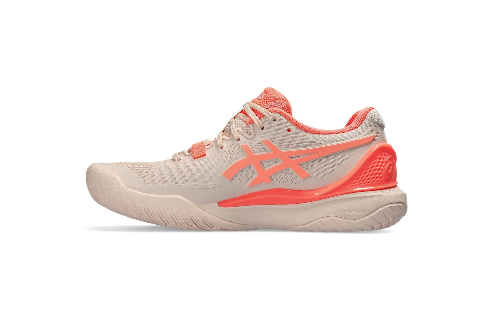 Asics Women's GEL-RESOLUTION 9 Tennis Shoes in Pearl Pink/Sun Coral