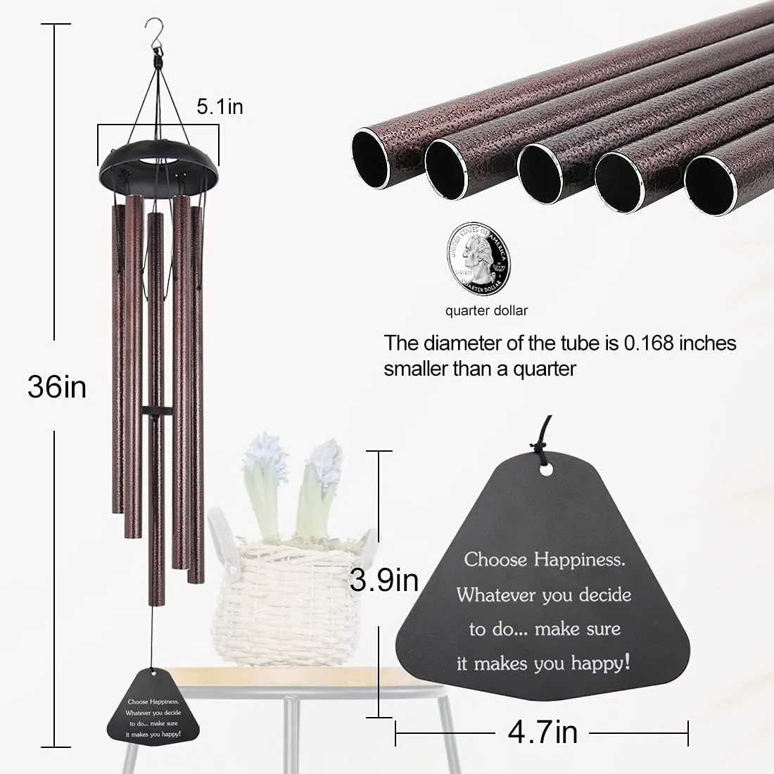 ASTARIN Sympathy Wind Chimes Outdoor Large Deep Tone,36" Handmade Wind Chimes Tu