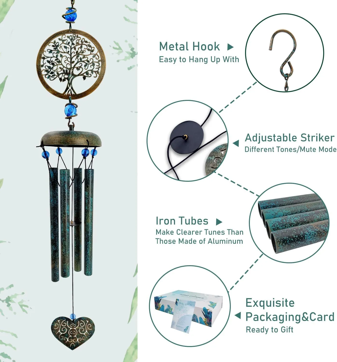 ASTARIN Sympathy Wind Chimes Outdoor Large Deep Tone,36" Handmade Wind Chimes Tu