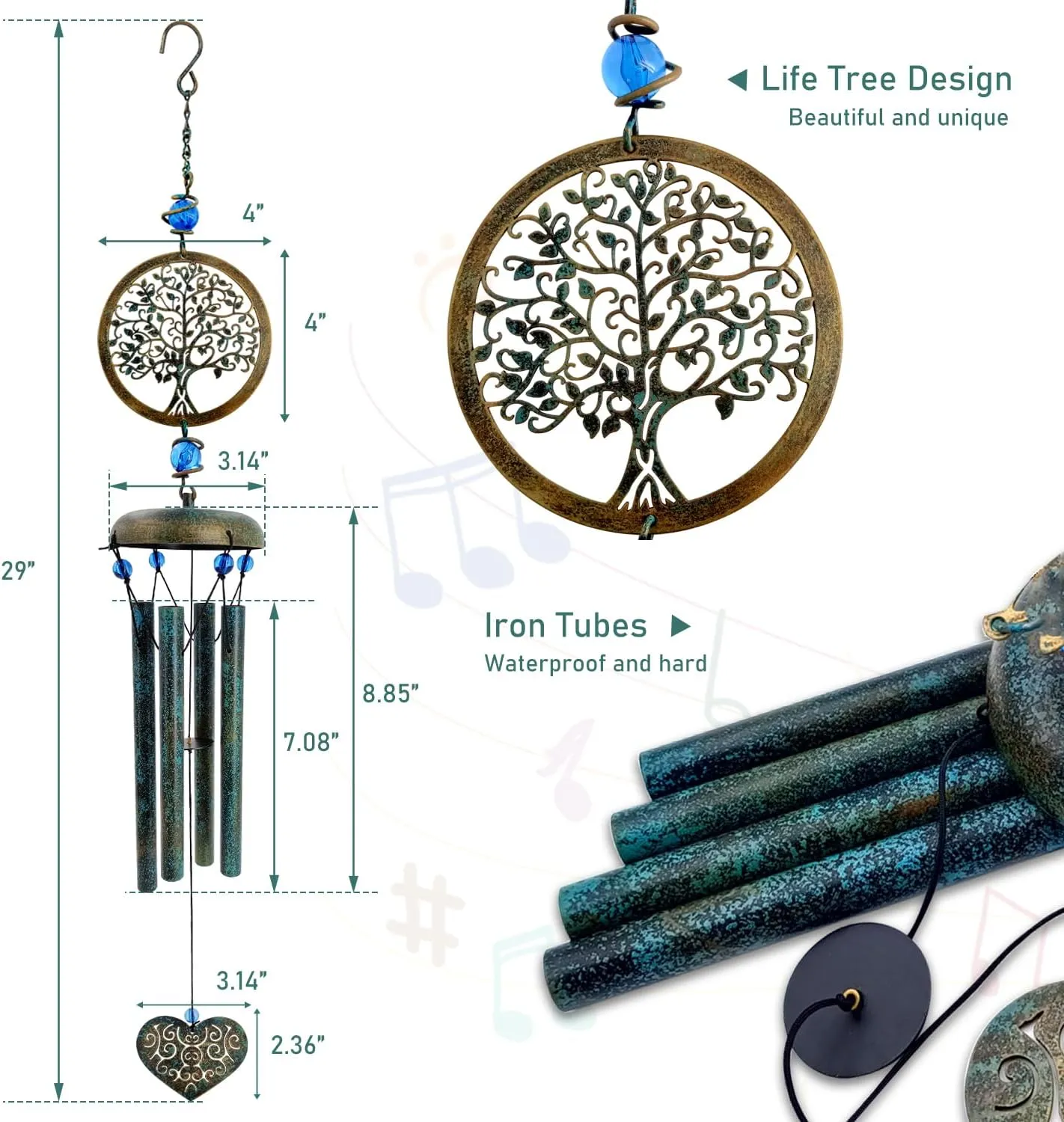 ASTARIN Sympathy Wind Chimes Outdoor Large Deep Tone,36" Handmade Wind Chimes Tu