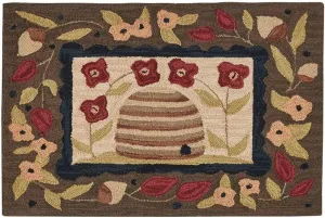 Bee Skep Hooked Rug- 24" x 36"