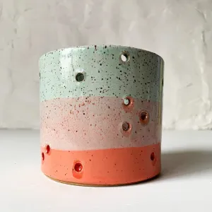 Bella Joy Stoneware Candle Holder - Aqua and Coral
