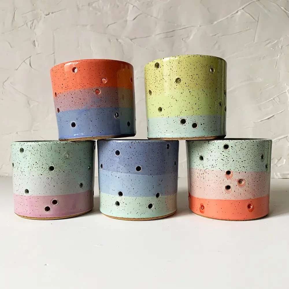 Bella Joy Stoneware Candle Holder - Aqua and Coral