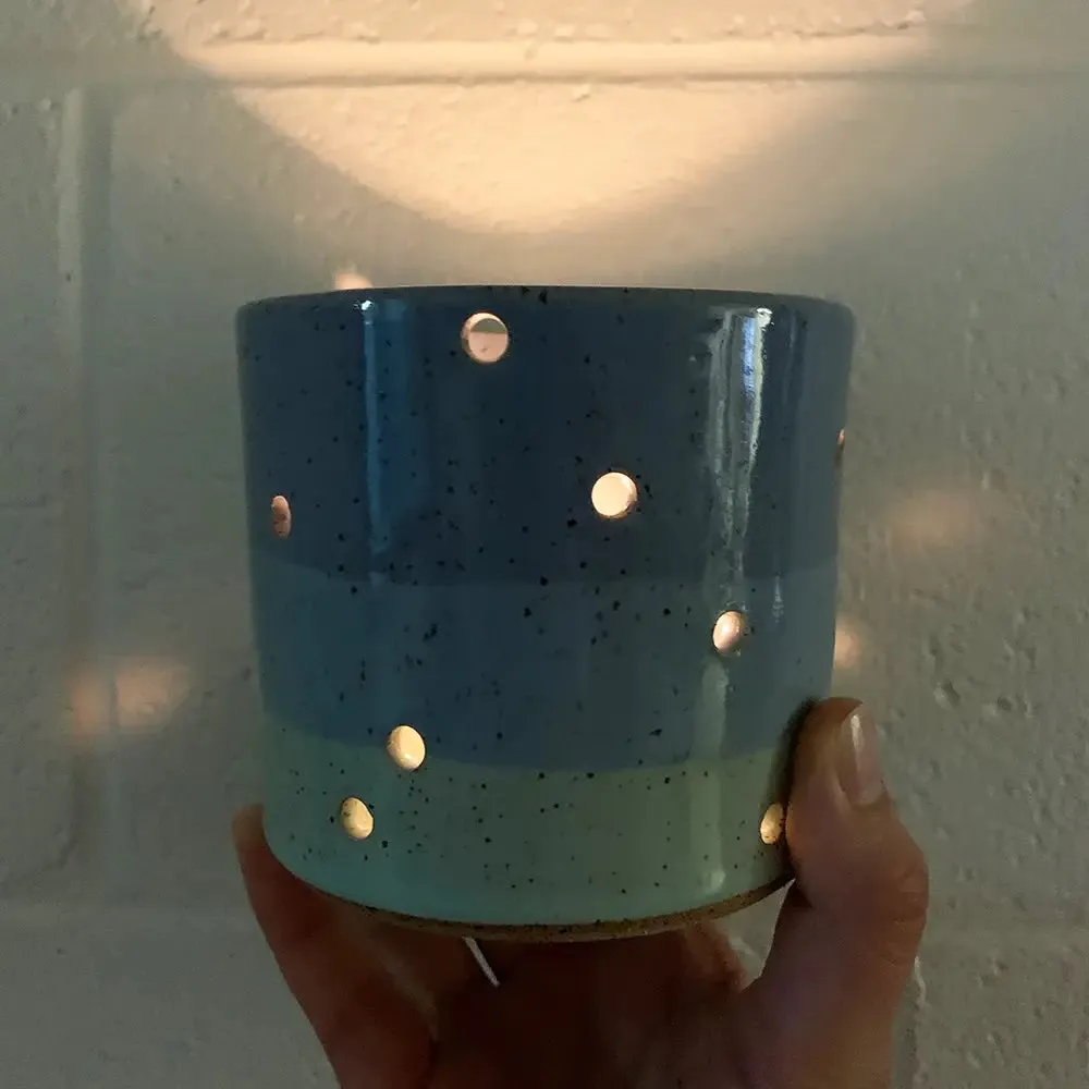 Bella Joy Stoneware Candle Holder - Coral and Blue