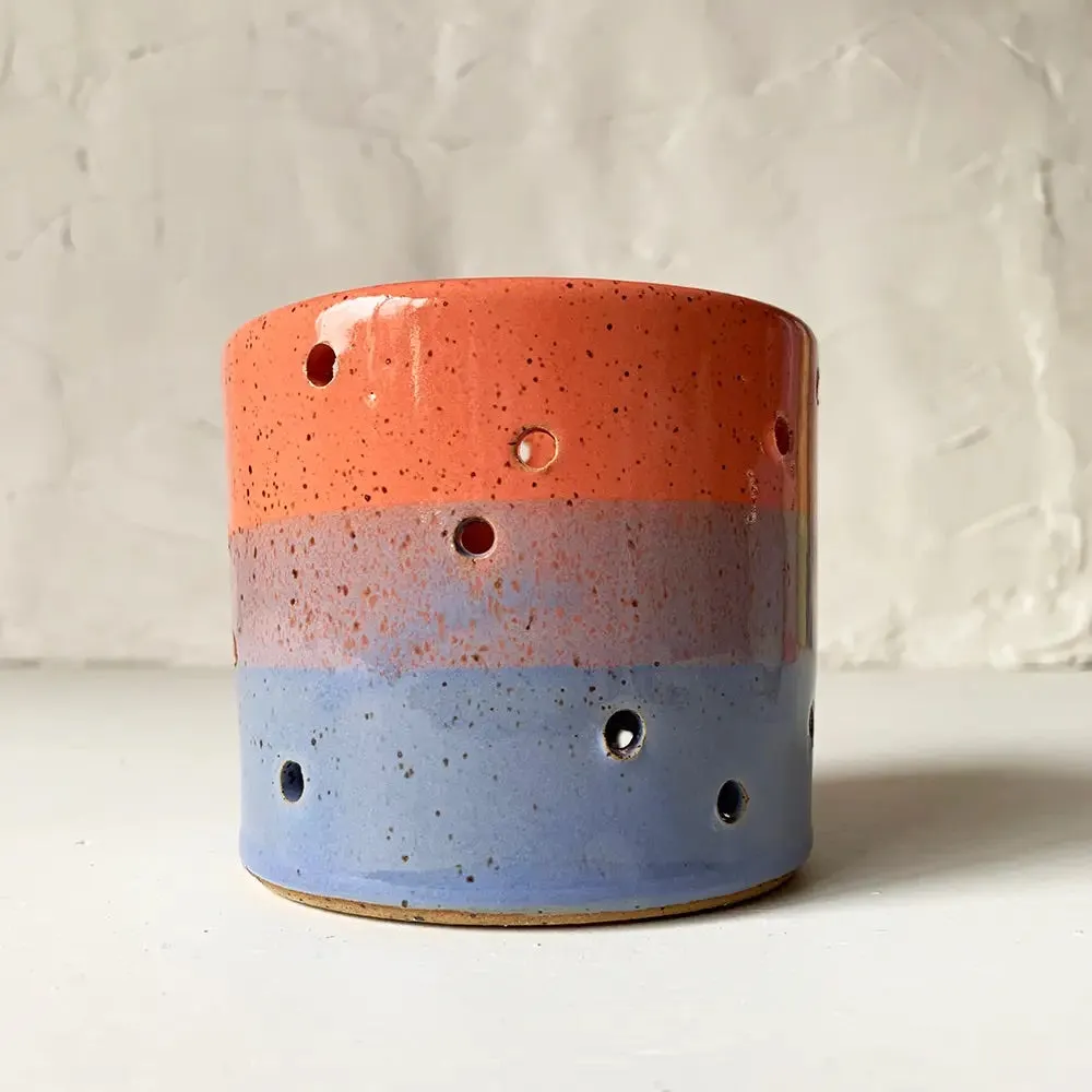 Bella Joy Stoneware Candle Holder - Coral and Blue