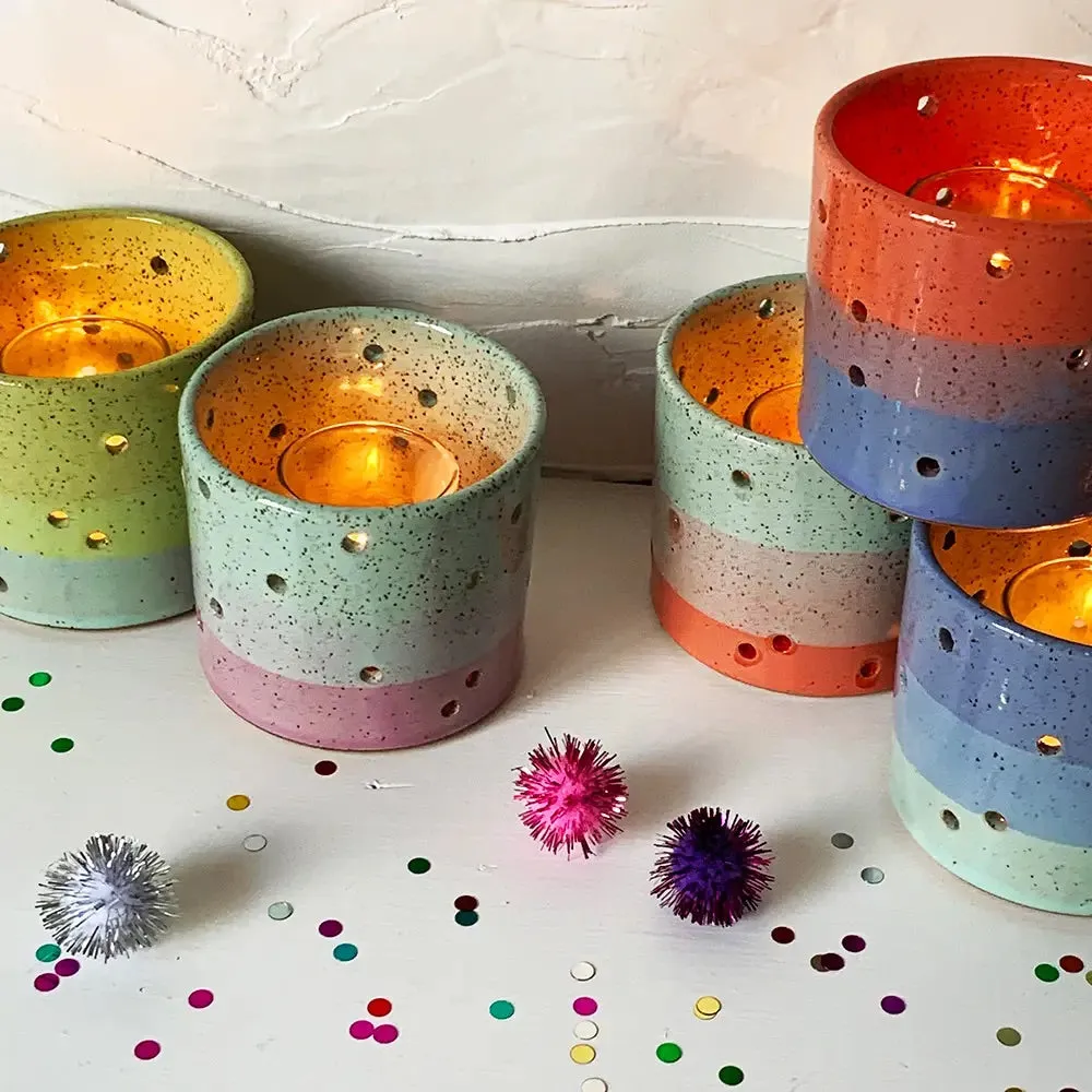 Bella Joy Stoneware Candle Holder - Coral and Blue