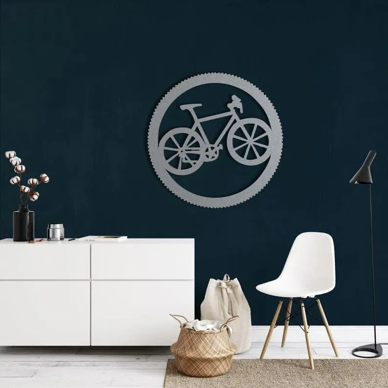 Bicycle in Circle Metal Wall Hanging Art