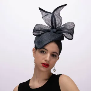 Big Bow In Sinamay Pillbox Fascinator: Black