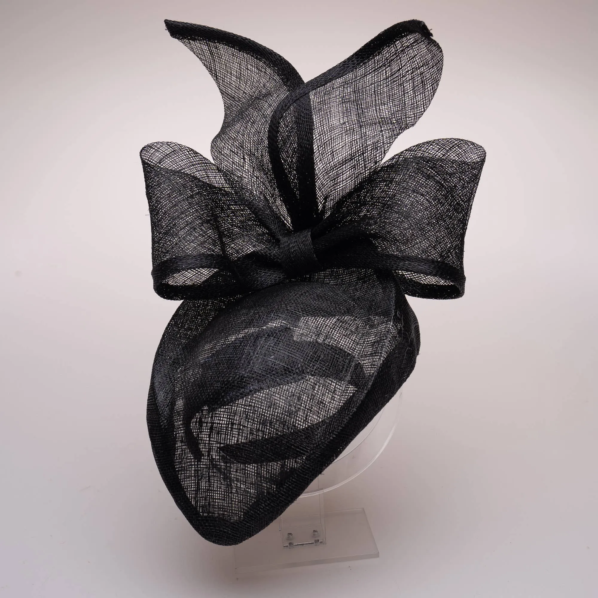 Big Bow In Sinamay Pillbox Fascinator: Black