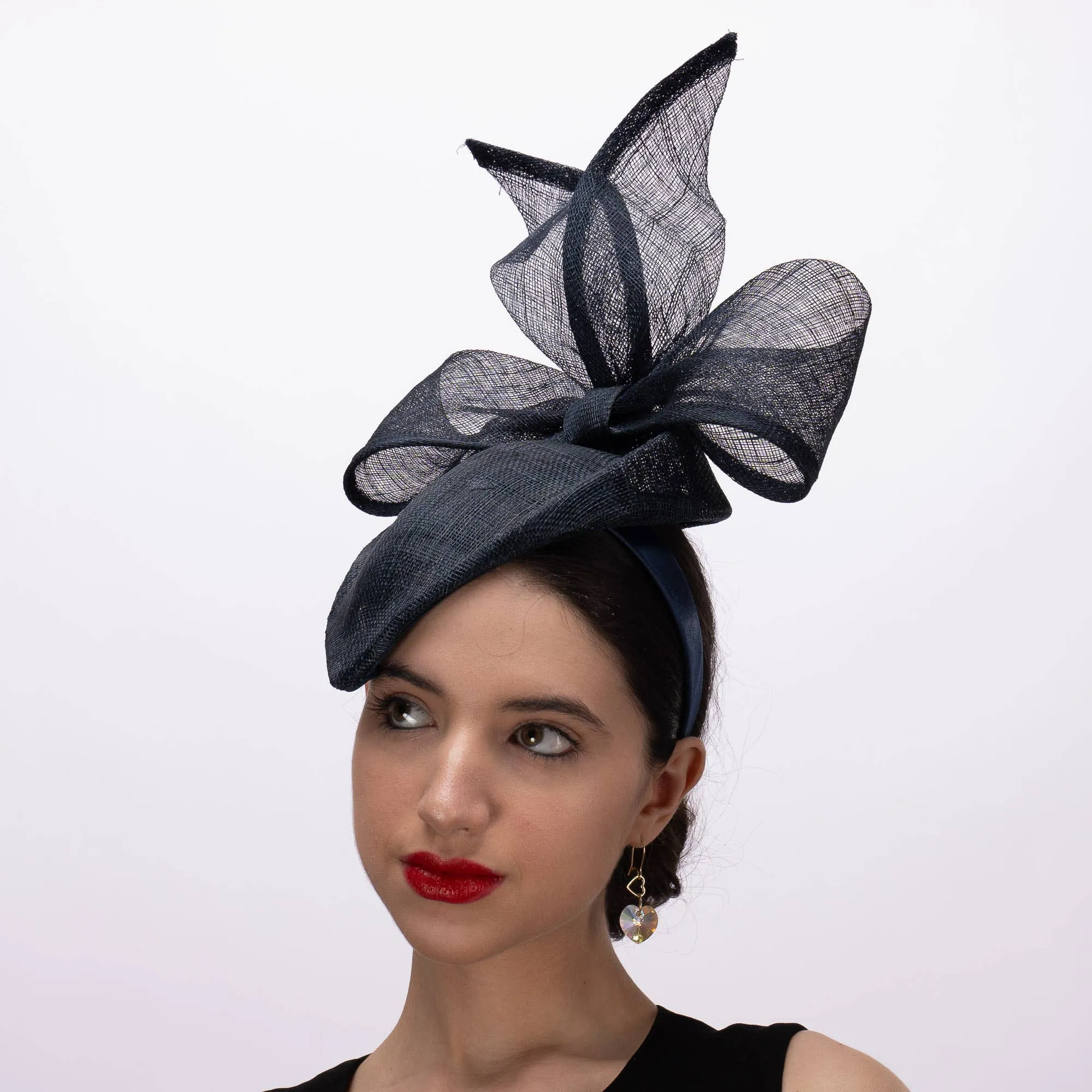 Big Bow In Sinamay Pillbox Fascinator: Black